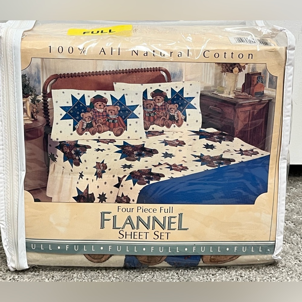Vintage Franco Full Flannel Sheet Set 4 Pc Bedding Teddy Bears 100% Cotton NEW